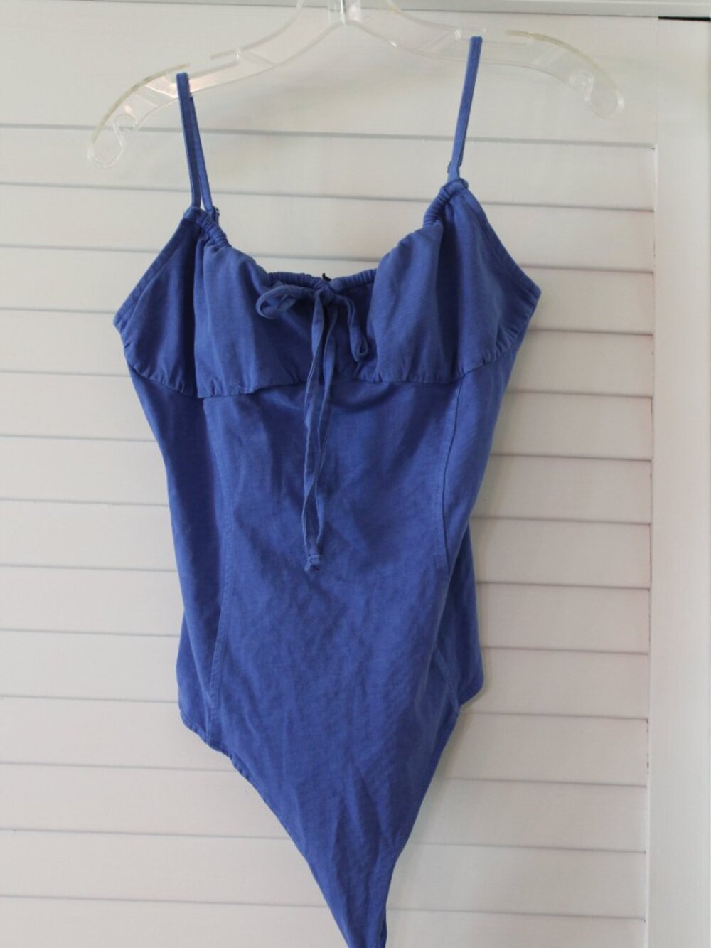 Womens Large blue sleeveless camisole-style bodysuit with spaghetti straps